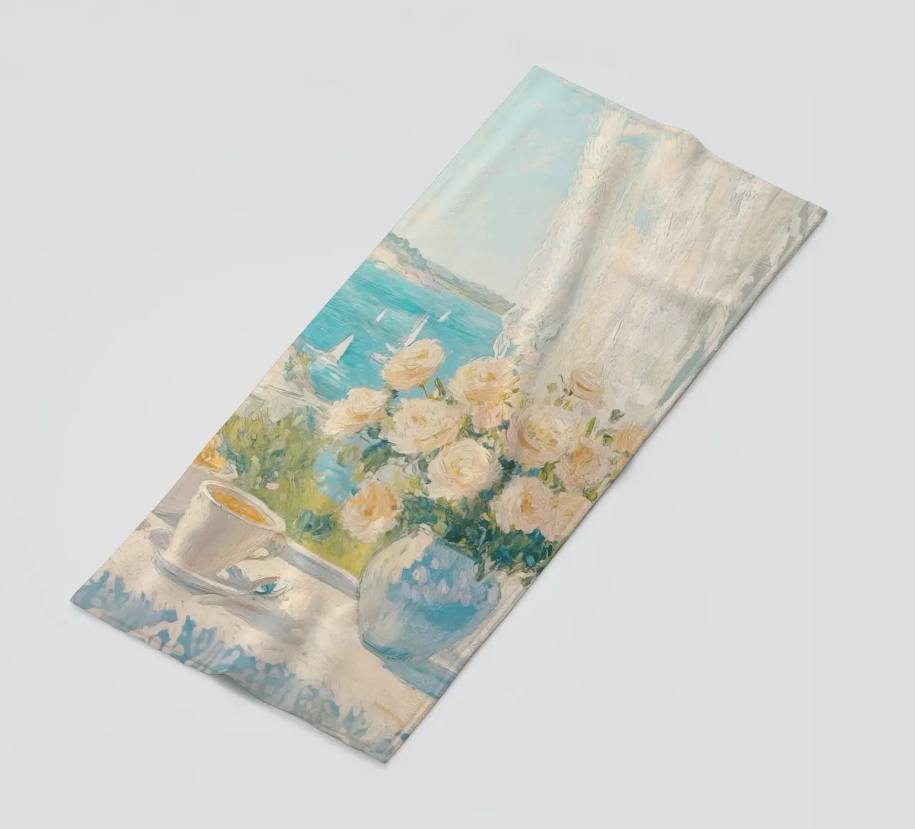 Friedliche Küstenlandschaft mit Blick aufs Land Strandtuch von Melloi Art Print