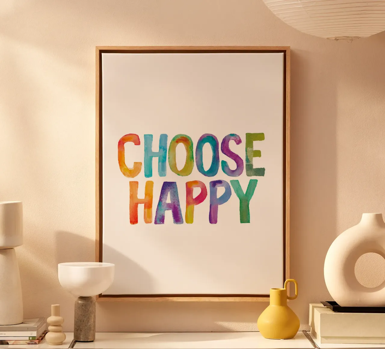 Wählen Sie Happy Leinwand mit Schattenfugenrahmen von THE MOTIVATED TYPE