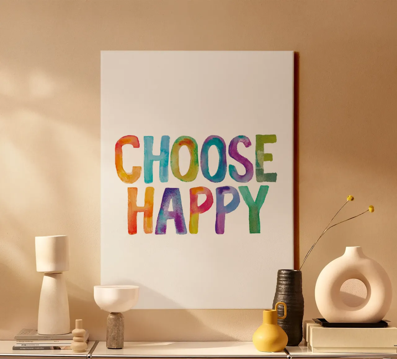 Wählen Sie Happy Leinwand mit Schattenfugenrahmen von THE MOTIVATED TYPE