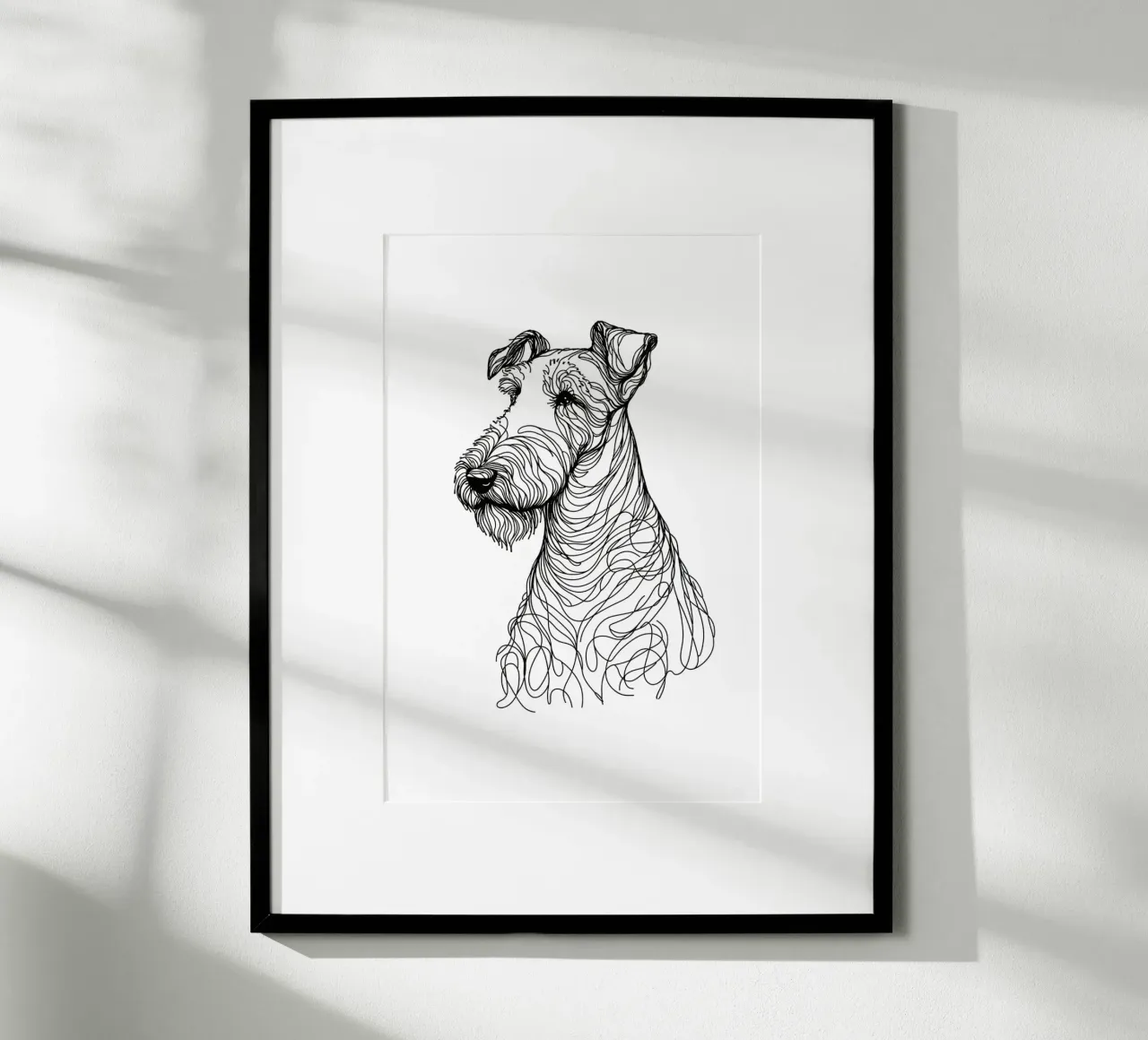 Disegno artistico lineare del cane Airedale terrier poster con telaio in plastica da WijdevenDesign