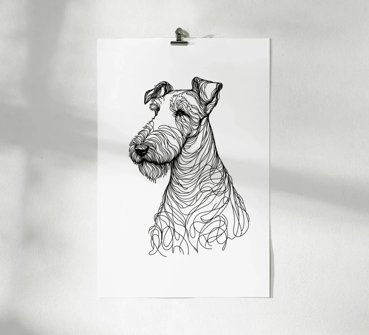 Disegno artistico lineare del cane Airedale terrier poster con telaio in plastica da WijdevenDesign