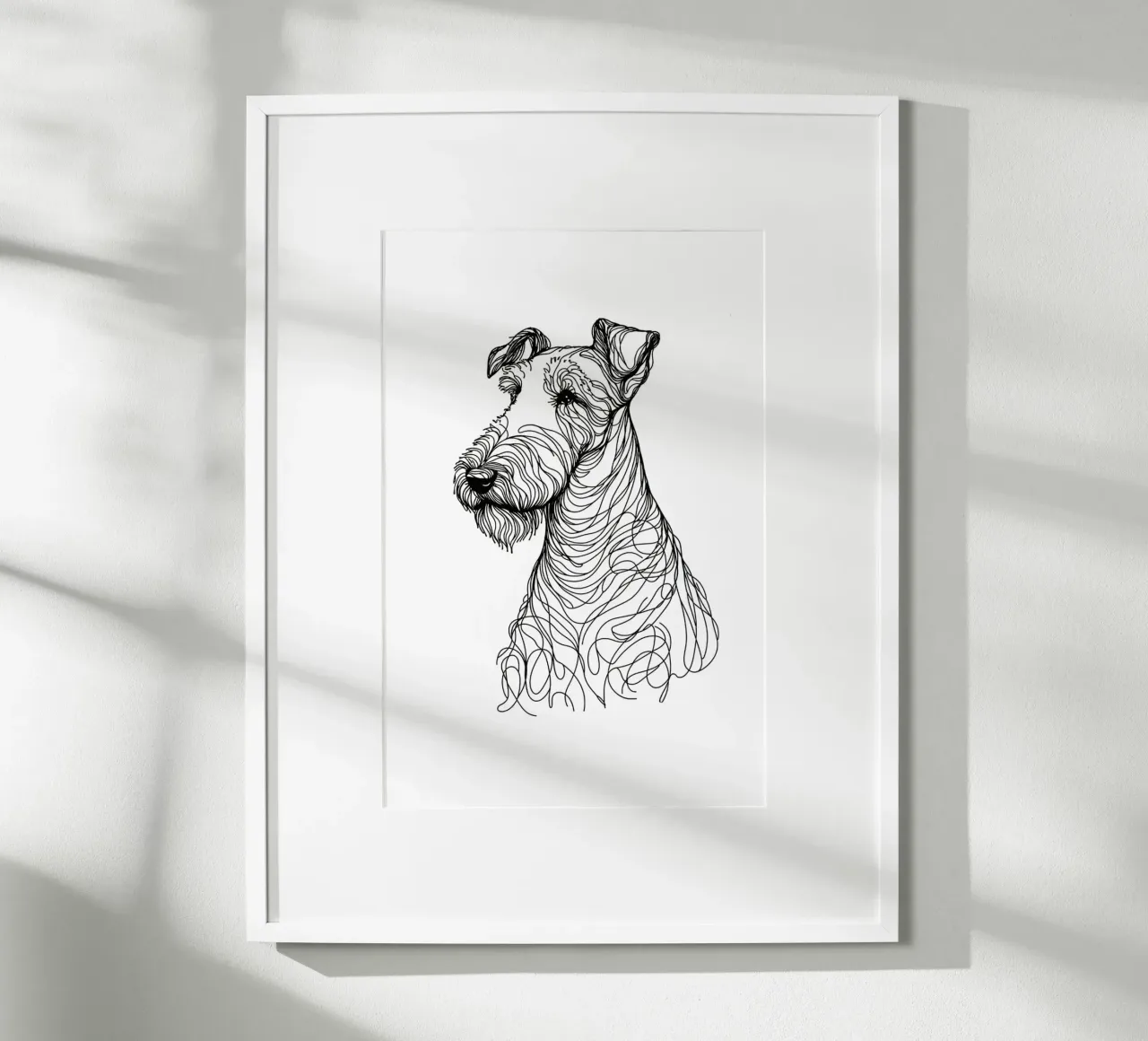Disegno artistico lineare del cane Airedale terrier poster con telaio in plastica da WijdevenDesign