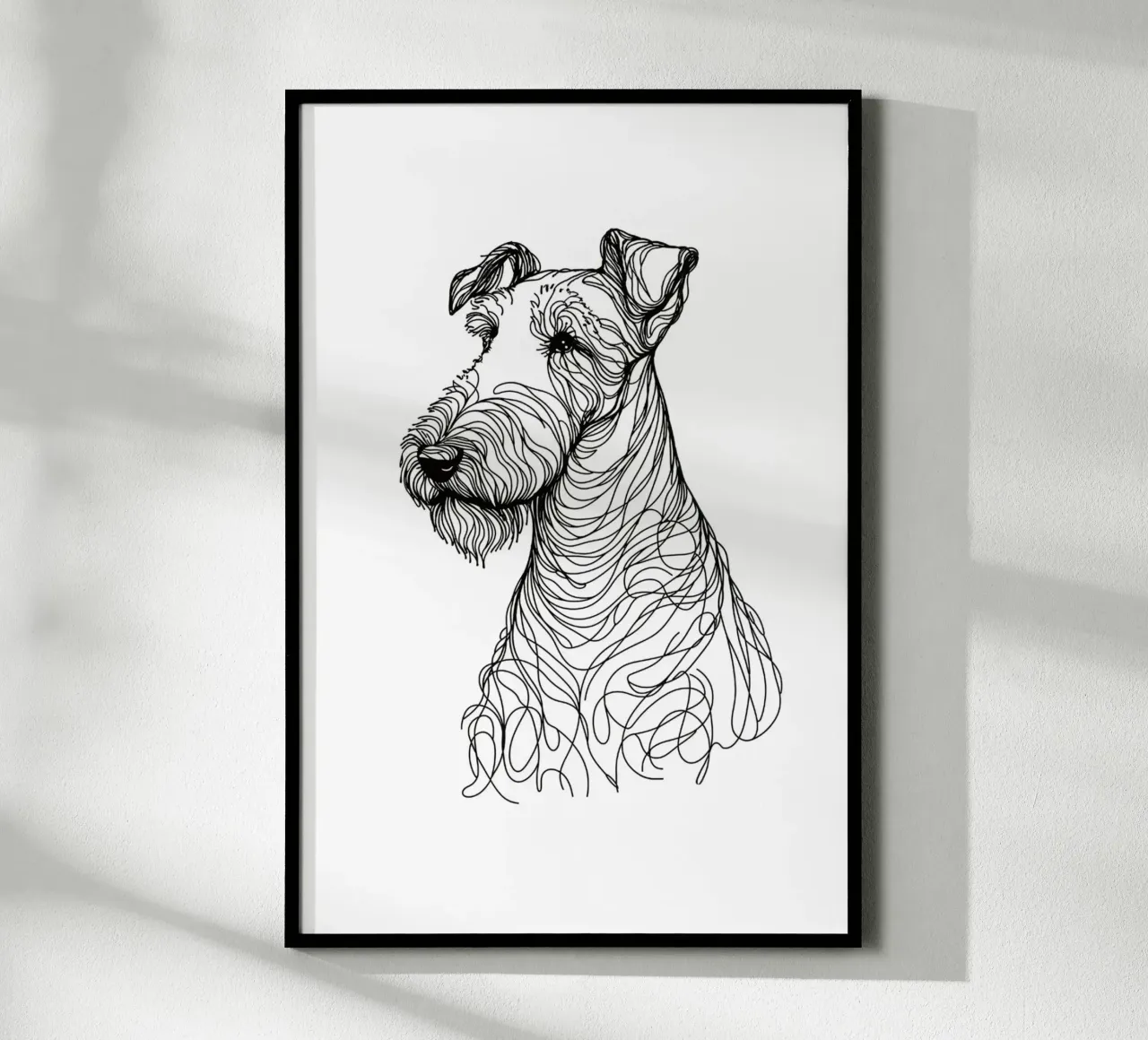 Disegno artistico lineare del cane Airedale terrier poster con telaio in plastica da WijdevenDesign