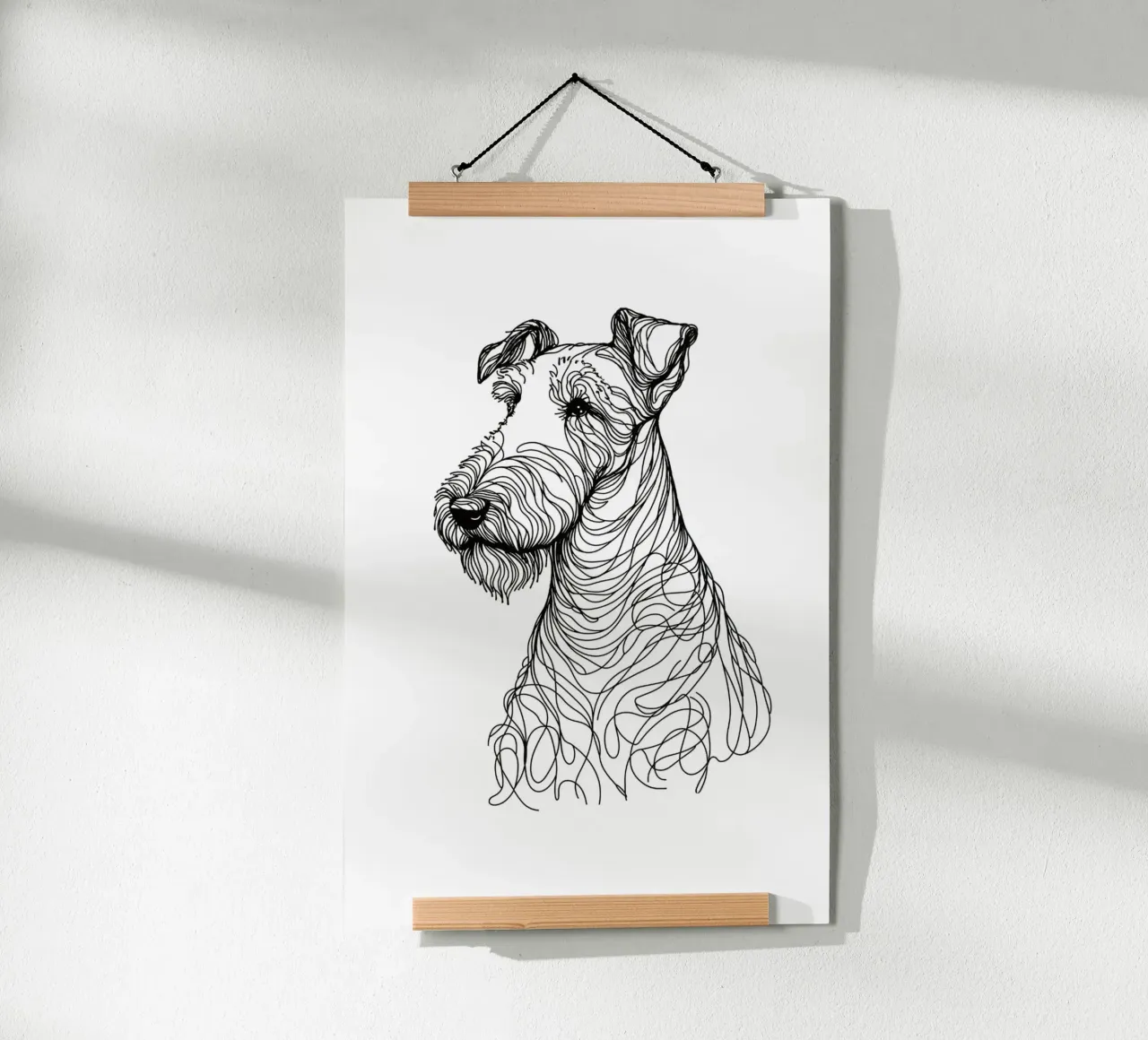 Disegno artistico lineare del cane Airedale terrier poster con telaio in plastica da WijdevenDesign