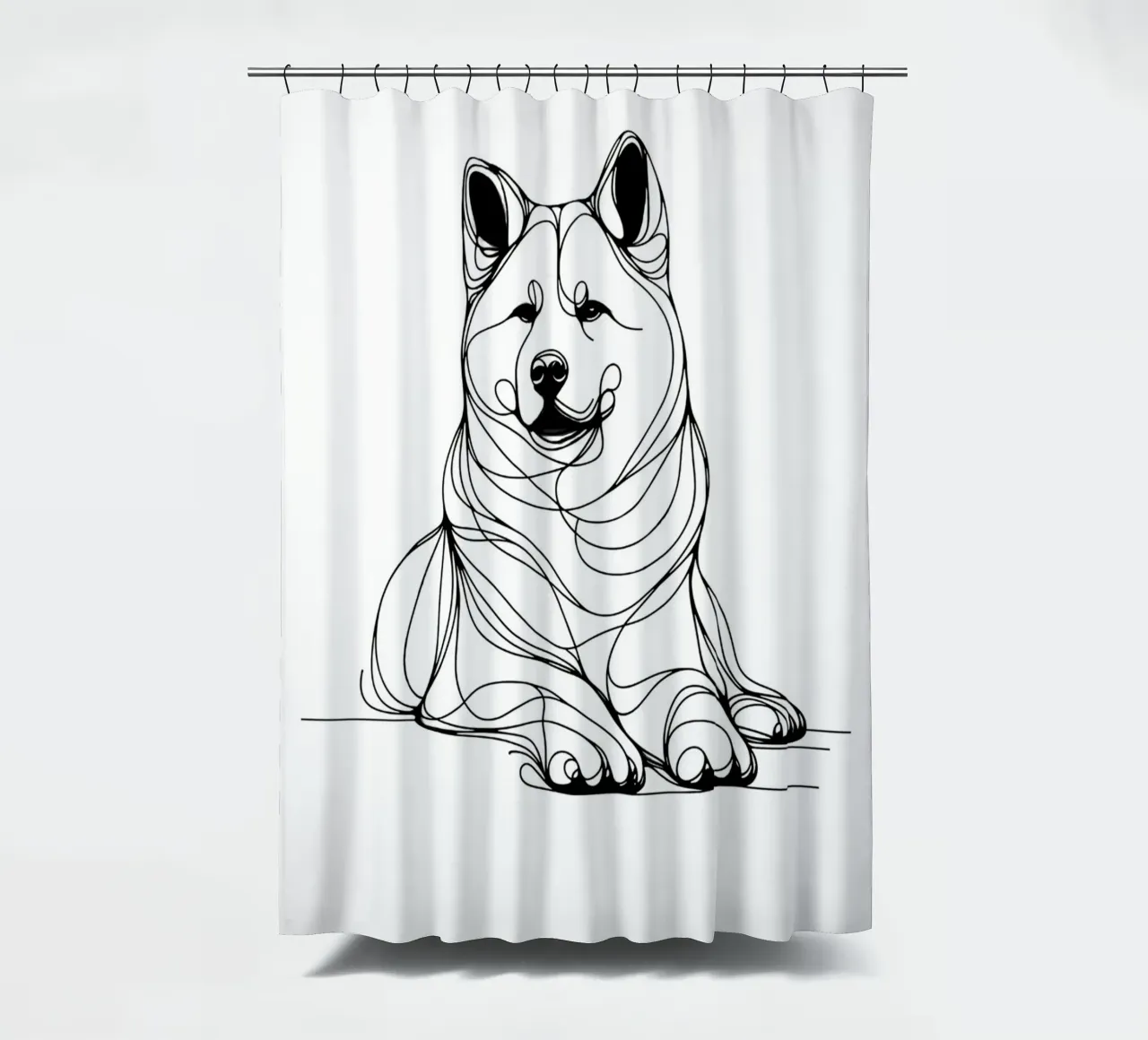 Disegno artistico lineare del cane Akita tenda da doccia da WijdevenDesign
