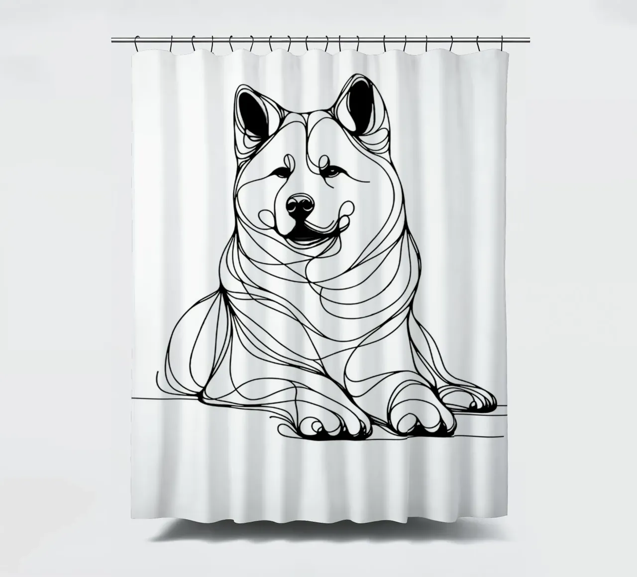 Disegno artistico lineare del cane Akita tenda da doccia da WijdevenDesign