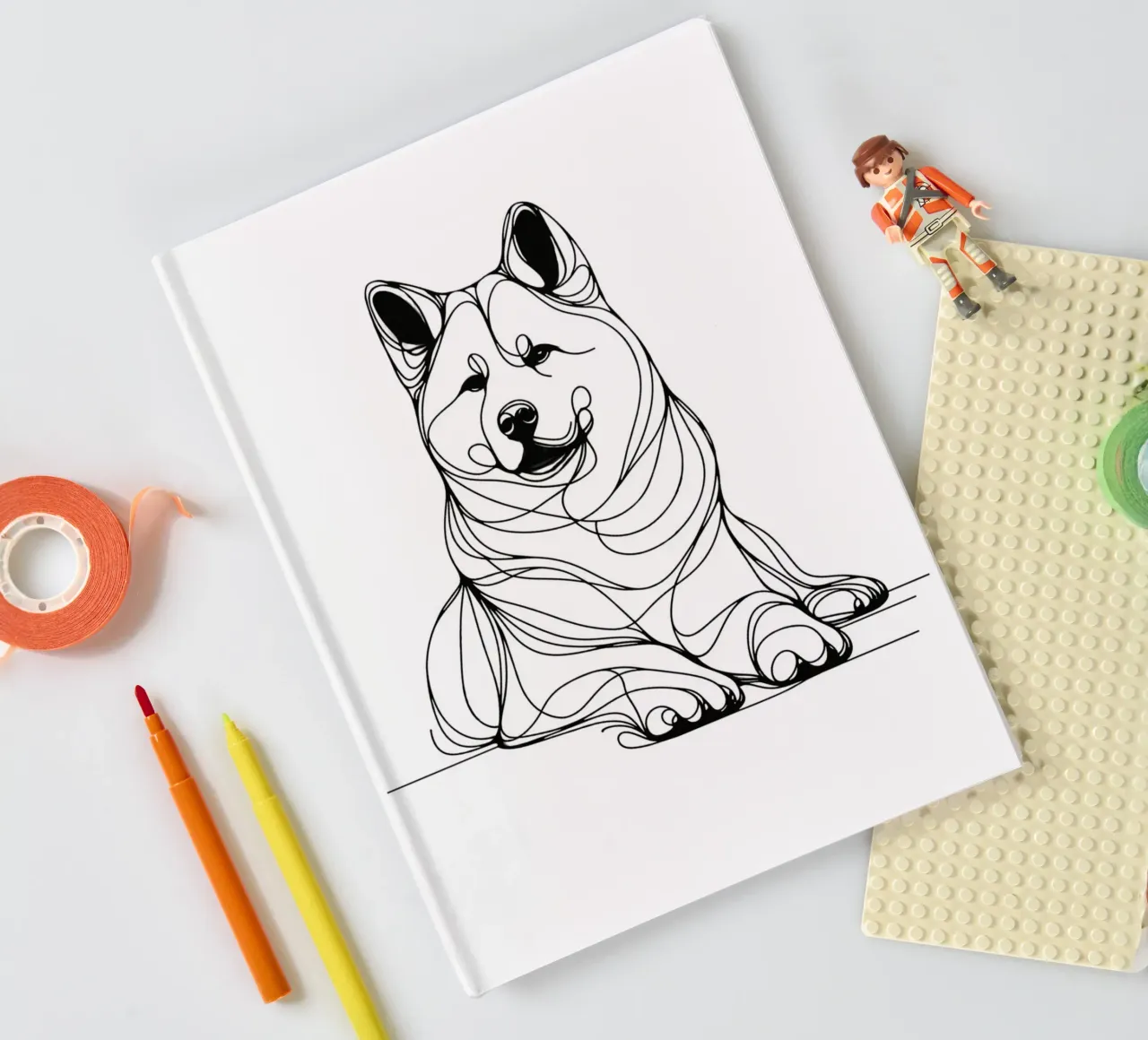 Akita Dog Line Art Drawing notebook by WijdevenDesign