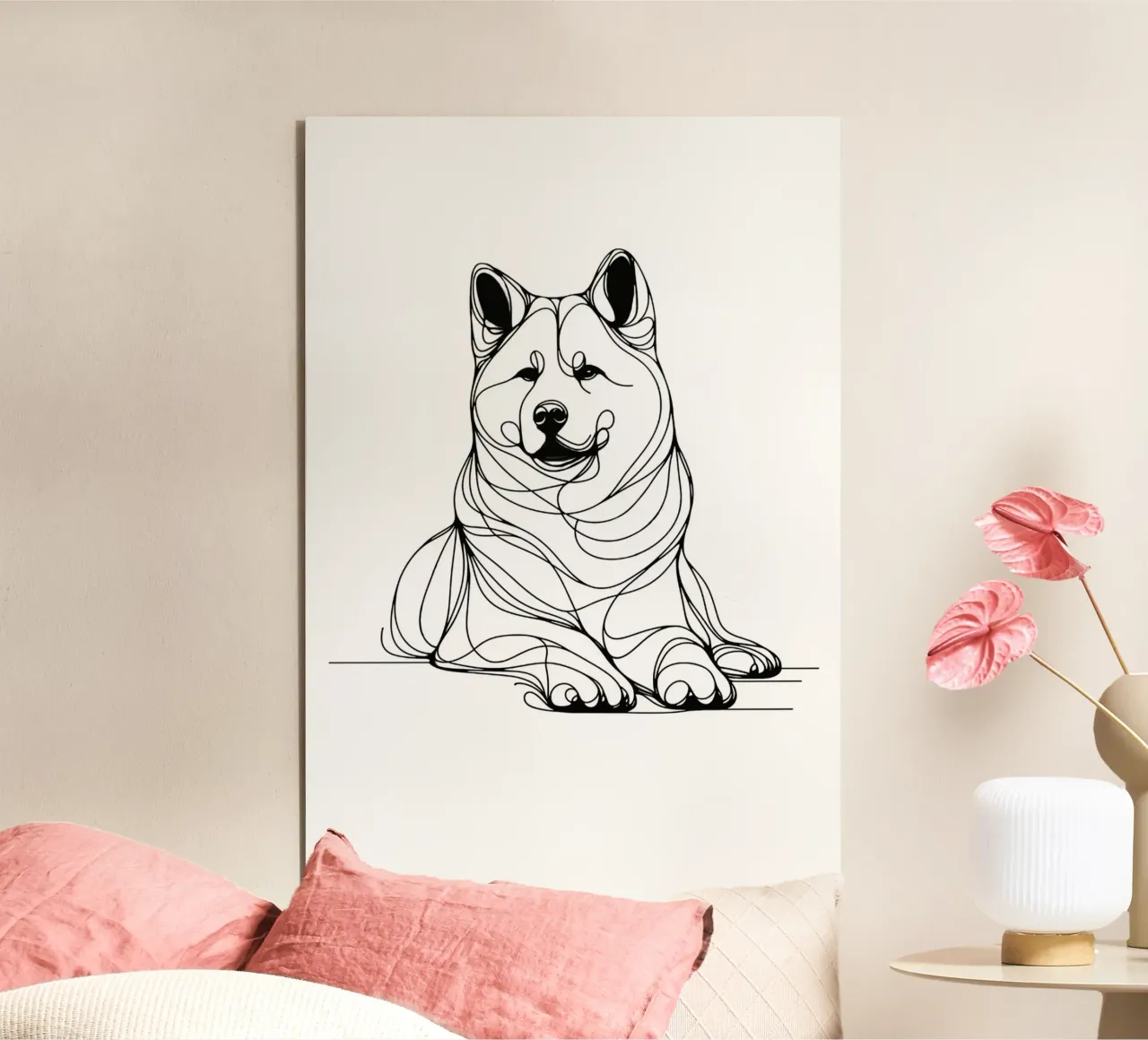 Akita Hund Line Art Zeichnung Forex-Platte von WijdevenDesign