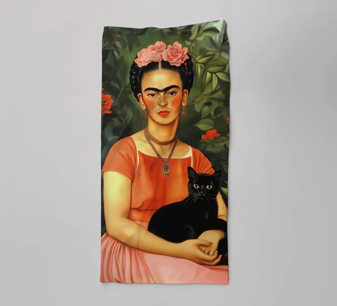 Frida Kahlo with Black Cat portrait asciugamano da bagno da IamHomeStudio