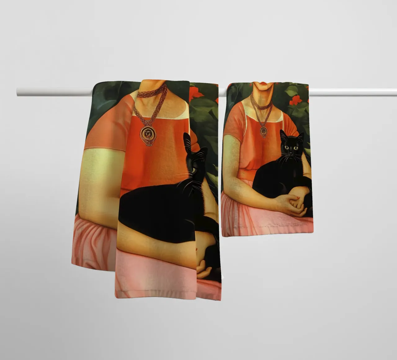Frida Kahlo with Black Cat portrait asciugamano da bagno da IamHomeStudio