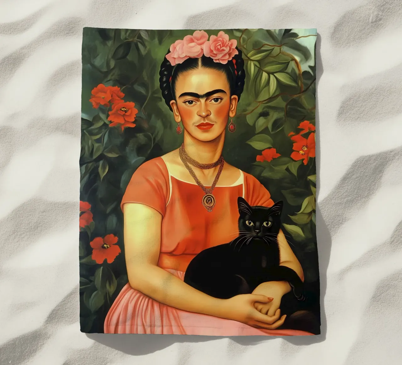 Frida Kahlo with Black Cat portrait telo mare da IamHomeStudio