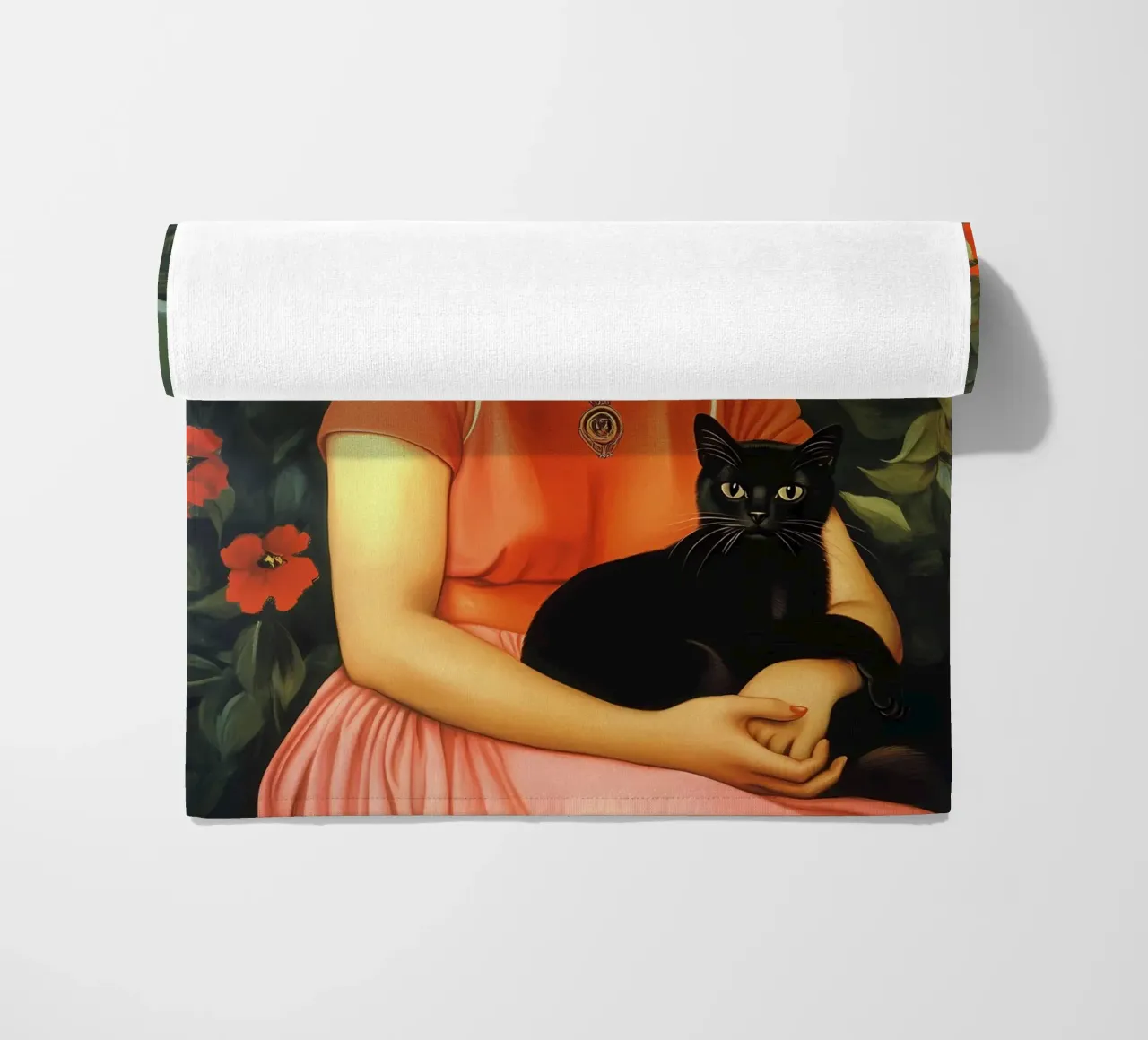 Frida Kahlo with Black Cat portrait telo mare da IamHomeStudio