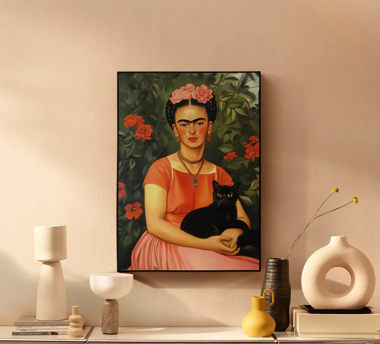 Frida Kahlo with Black Cat portrait plexiglass da IamHomeStudio