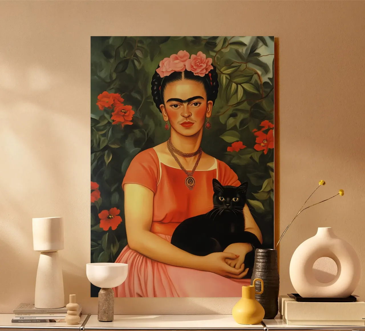 Frida Kahlo with Black Cat portrait plexiglass da IamHomeStudio