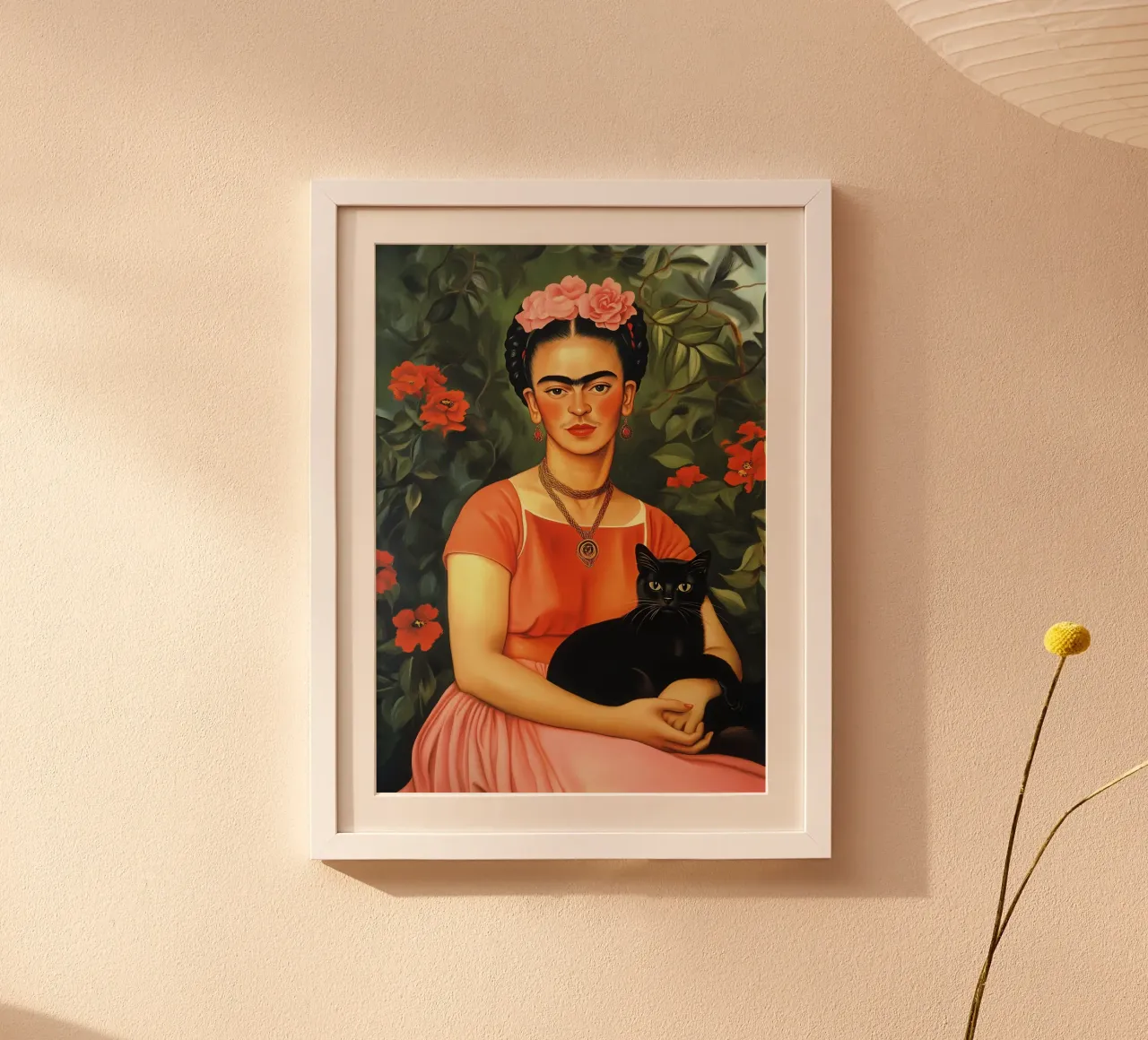 Frida Kahlo with Black Cat portrait carta hahnemühle da IamHomeStudio