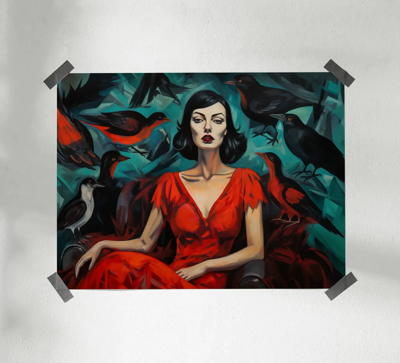 Gli Uccelli | Pittura classica | Ispirato a Hitchcock poster con telaio in alluminio da Autofocus