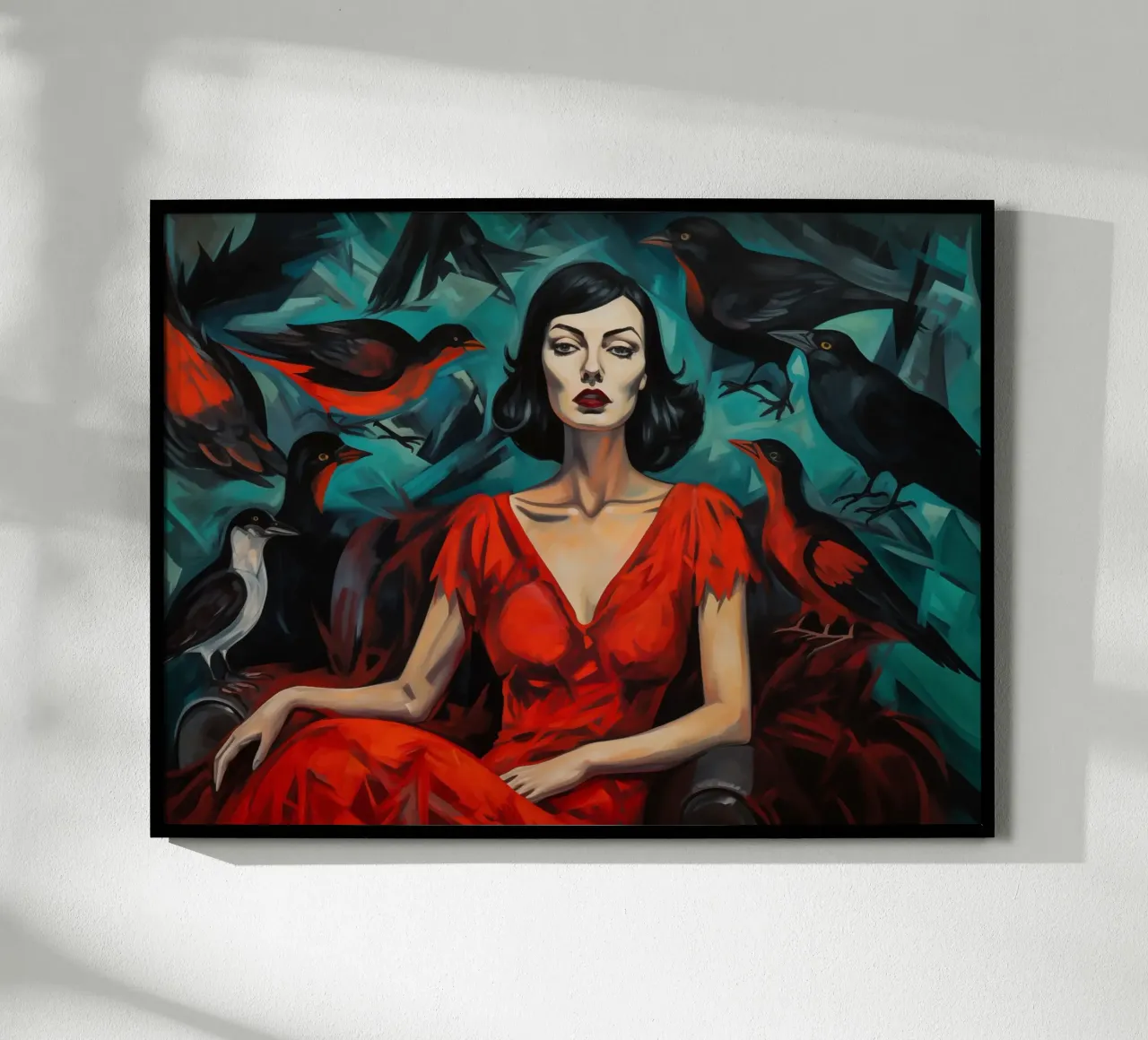 Gli Uccelli | Pittura classica | Ispirato a Hitchcock poster con telaio in alluminio da Autofocus