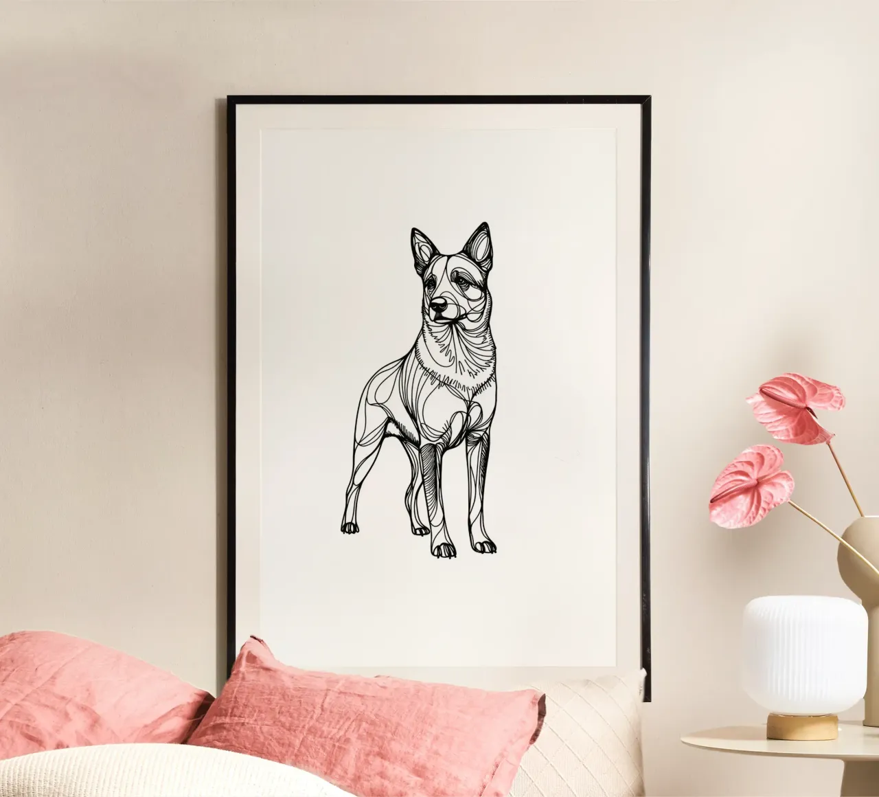 Australian Cattle Dog Line Art Zeichnung Poster mit Kunststoffrahmen von WijdevenDesign