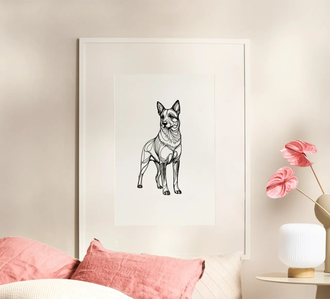 Australian Cattle Dog Line Art Zeichnung Poster mit Kunststoffrahmen von WijdevenDesign