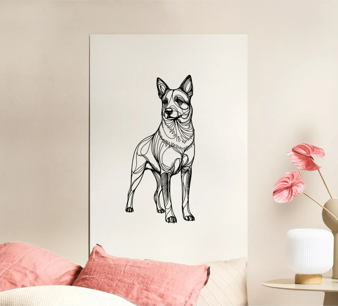 Australian Cattle Dog Line Art Zeichnung Poster mit Kunststoffrahmen von WijdevenDesign