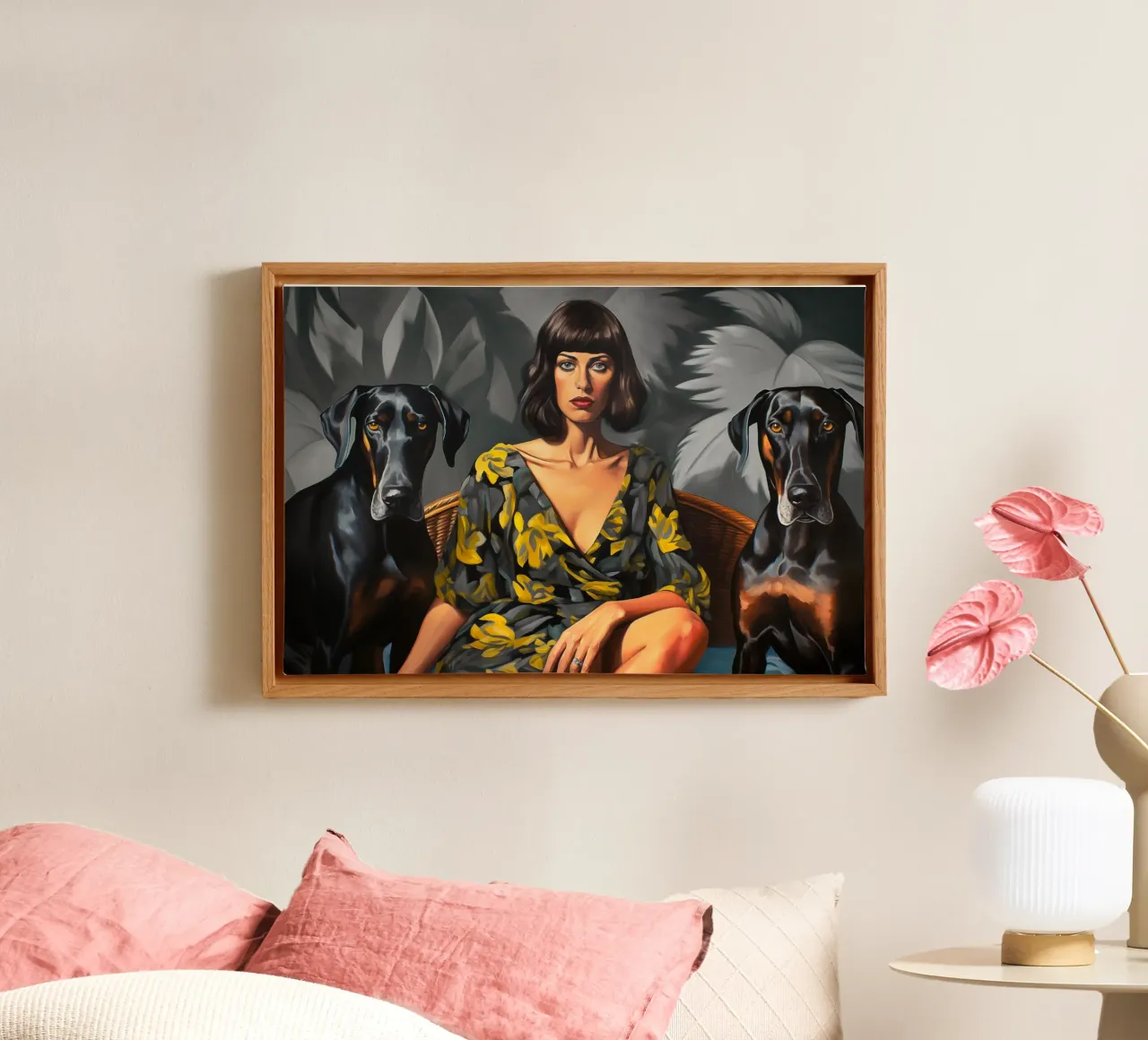 Cane Doberman Signora | Ritratto pittorico neo-realistico tela con Cornice a cassetta da Autofocus