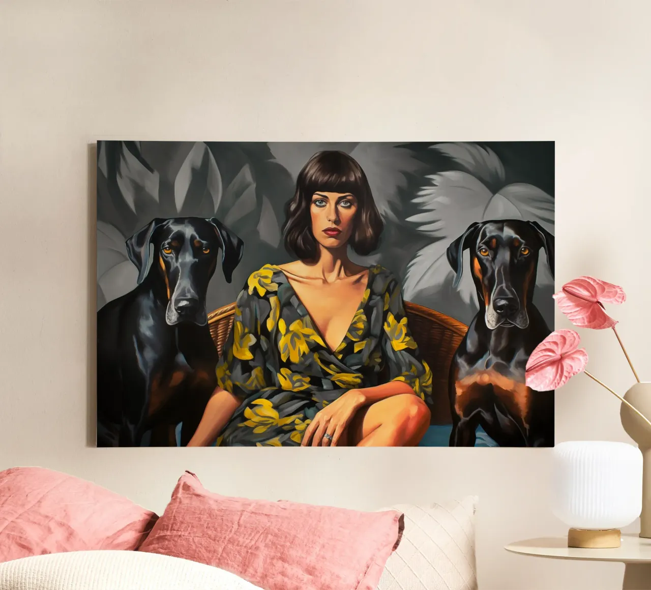 Cane Doberman Signora | Ritratto pittorico neo-realistico tela con Cornice a cassetta da Autofocus