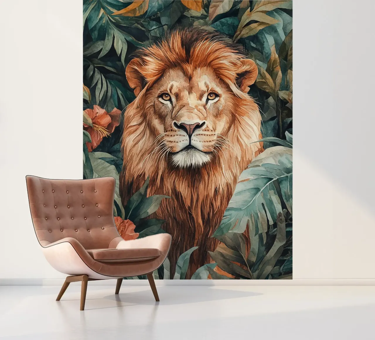 Lion Forest Leaves fotobehang van Mateo