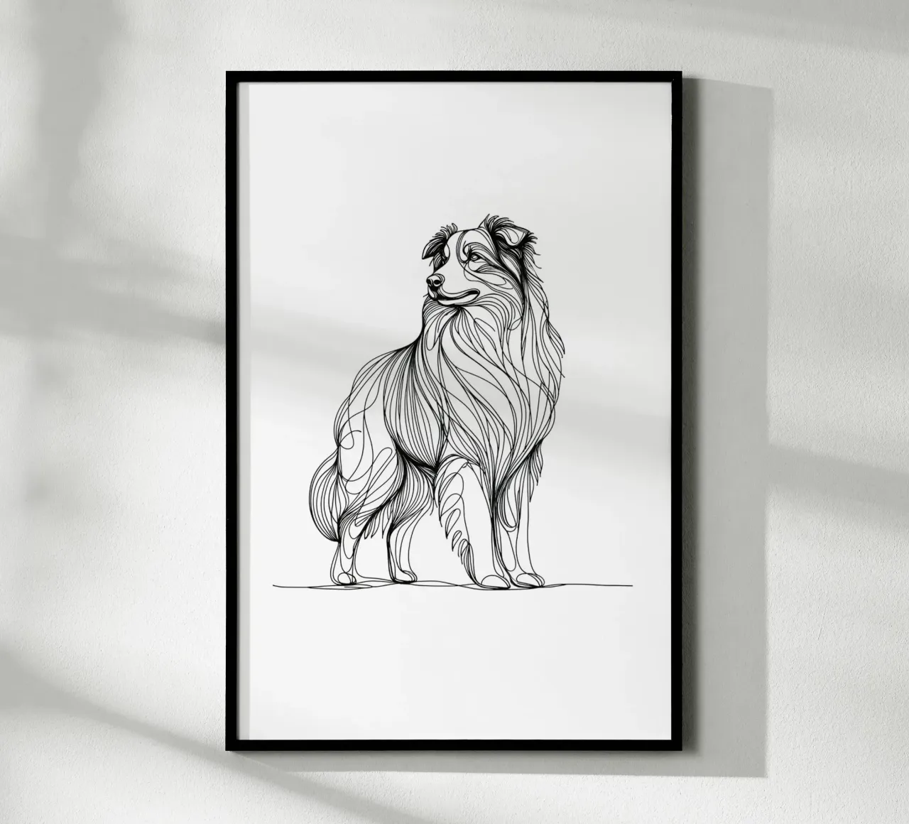 Australian Shepherd Dog Line Art Zeichnung Poster mit Aluminium Rahmen von WijdevenDesign