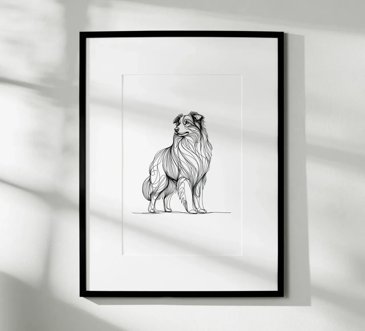 Australian Shepherd Dog Line Art Zeichnung Poster mit Aluminium Rahmen von WijdevenDesign