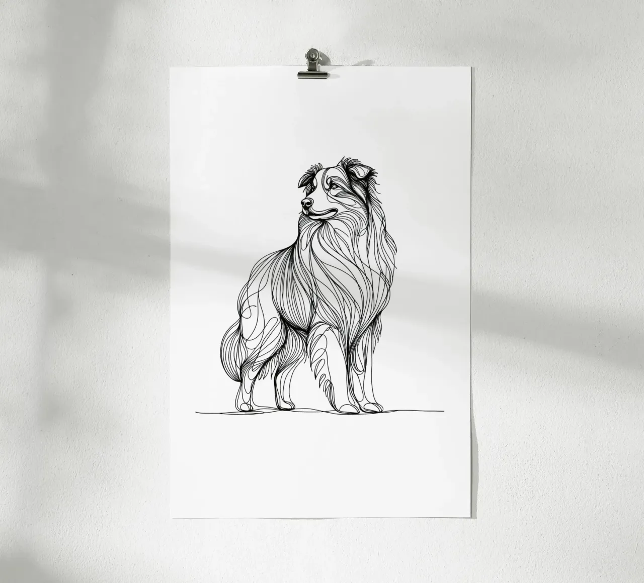 Australian Shepherd Dog Line Art Zeichnung Poster mit Aluminium Rahmen von WijdevenDesign