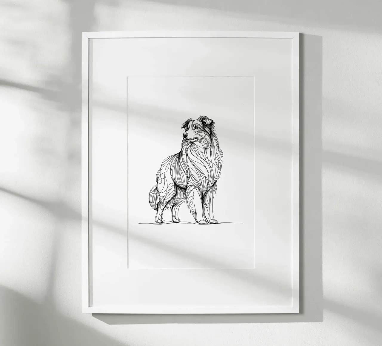 Australian Shepherd Dog Line Art Zeichnung Poster mit Aluminium Rahmen von WijdevenDesign
