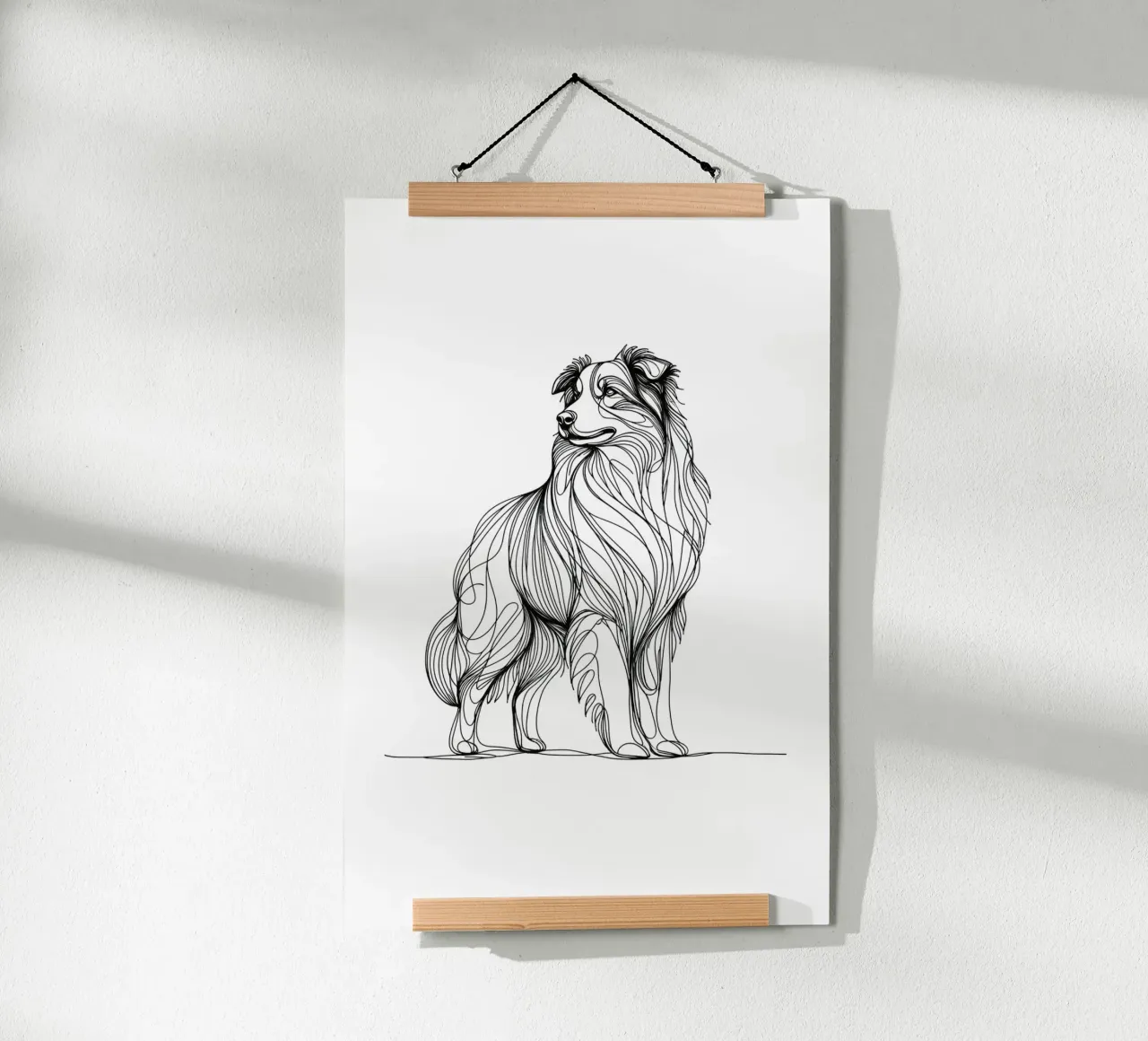 Australian Shepherd Dog Line Art Zeichnung Poster mit Aluminium Rahmen von WijdevenDesign