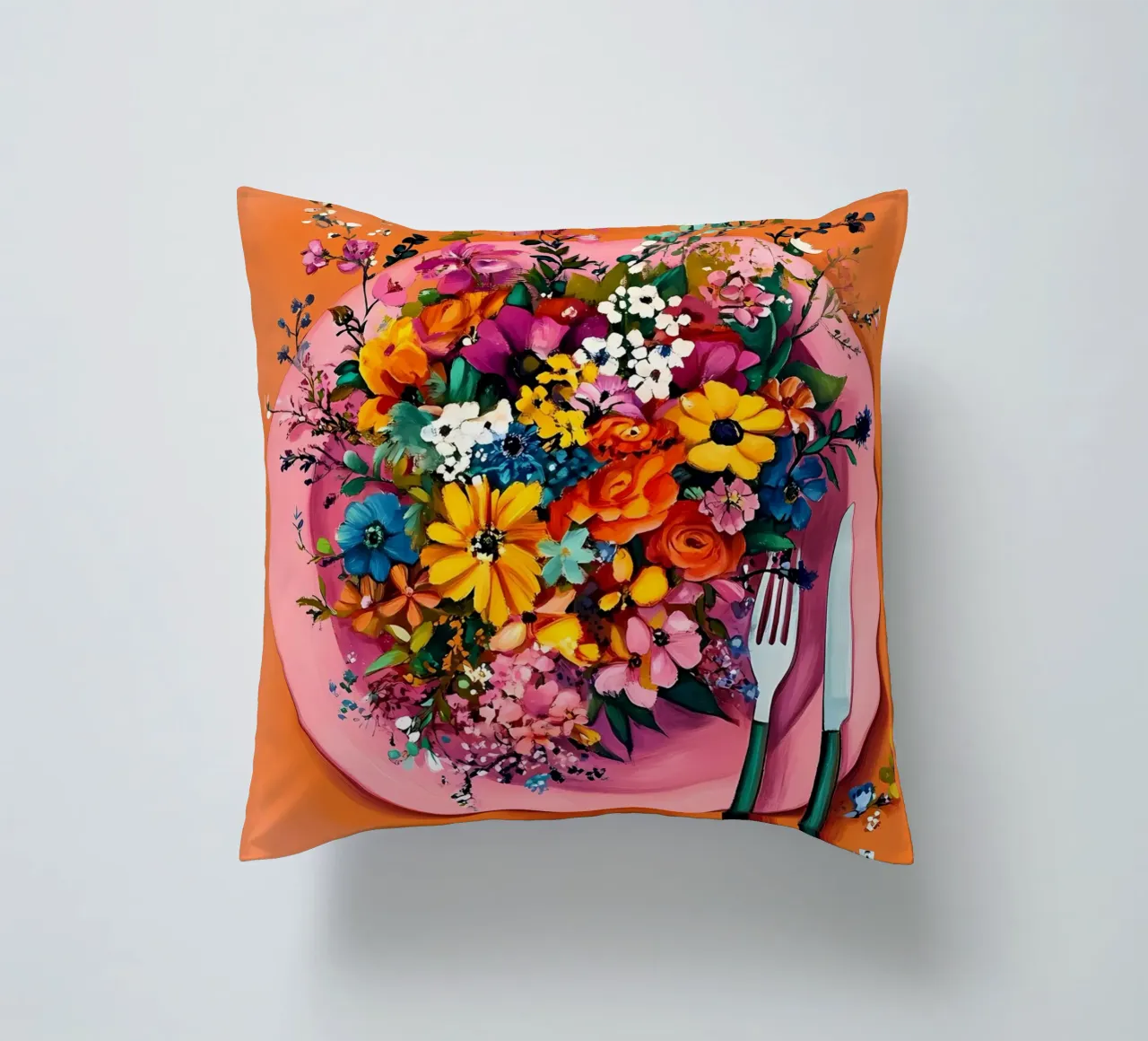 Bon Appetit, Fiori nel piatto cuscino da IamHomeStudio
