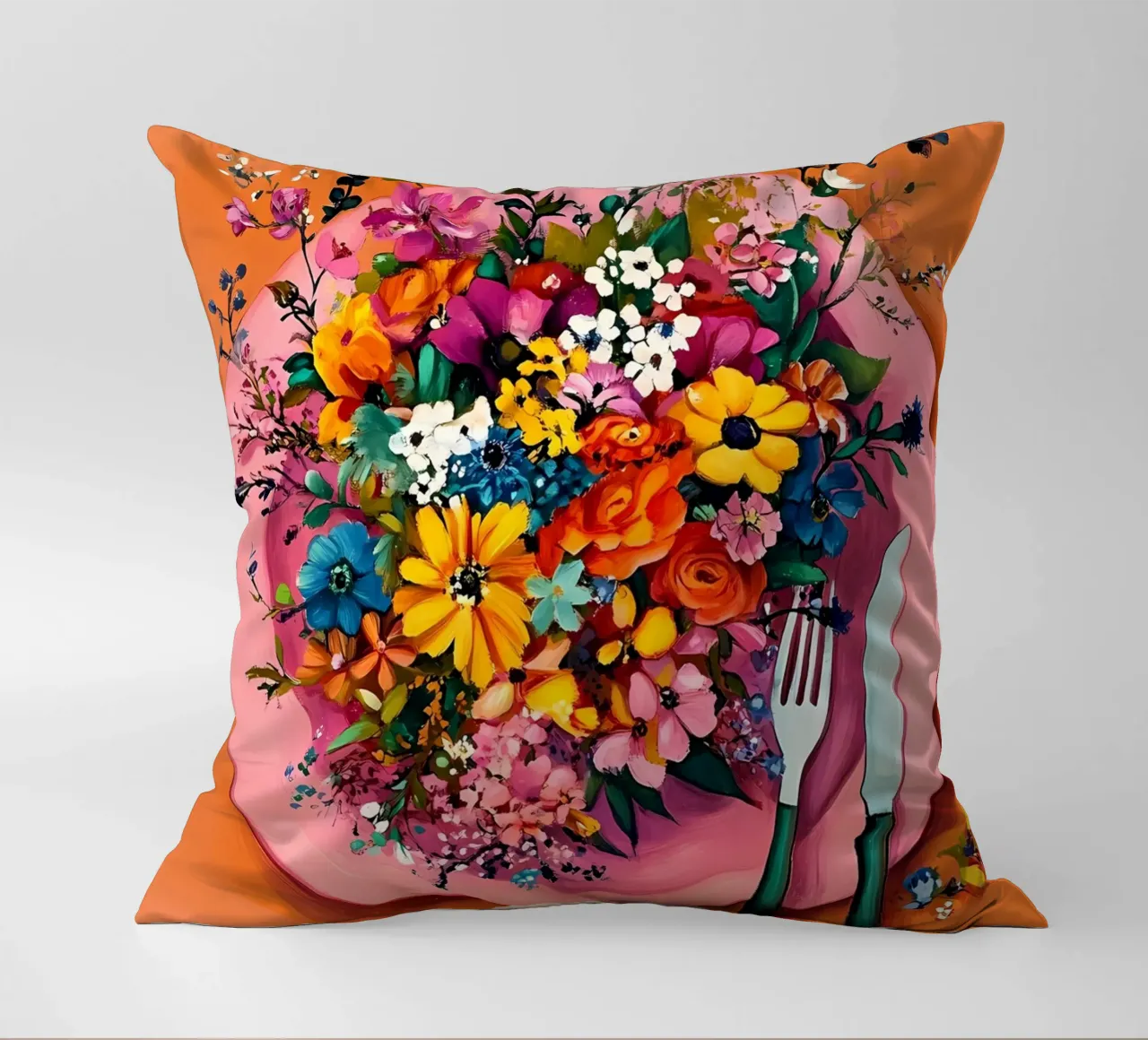 Bon Appetit, Fiori nel piatto cuscino da IamHomeStudio