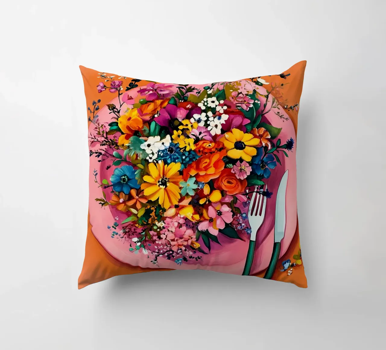 Bon Appetit, Fiori nel piatto cuscino da IamHomeStudio
