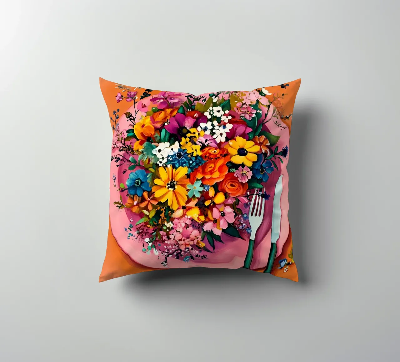 Bon Appetit, Fiori nel piatto cuscino da IamHomeStudio