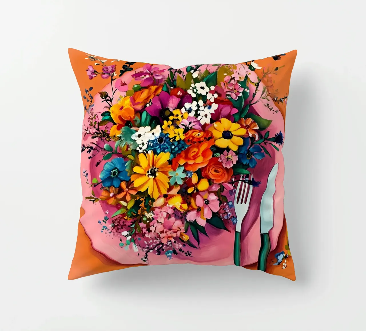 Bon Appetit, Fiori nel piatto cuscino da IamHomeStudio