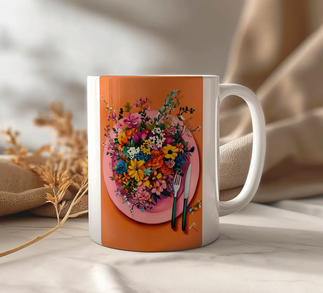 Bon Appetit, Fiori nel piatto tazza in ceramica da IamHomeStudio