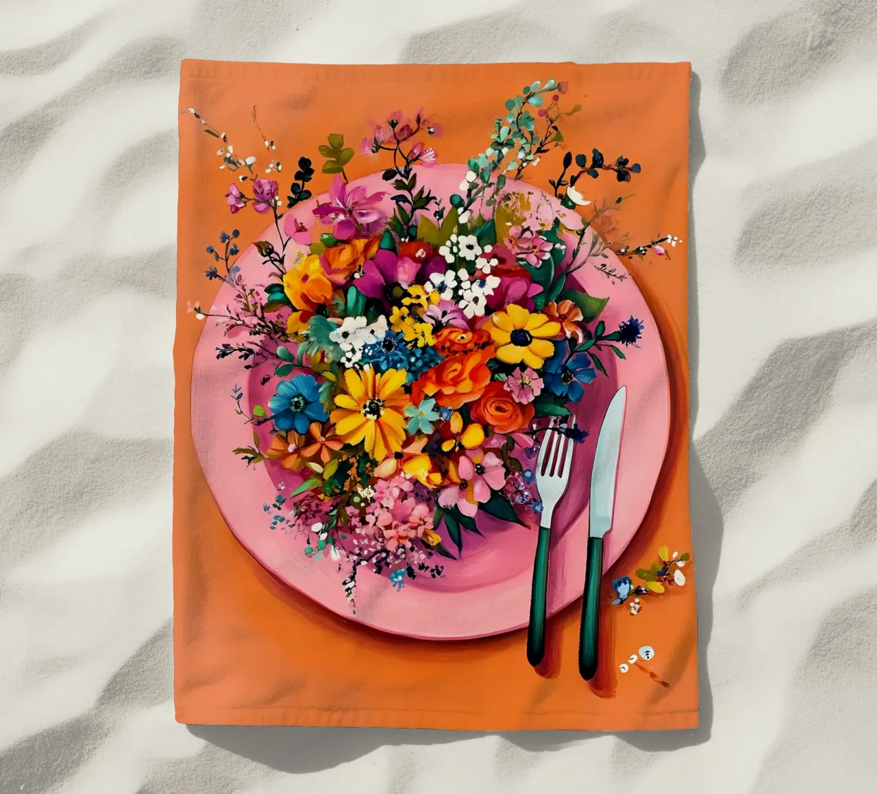 Bon Appetit, Fiori nel piatto telo mare da IamHomeStudio