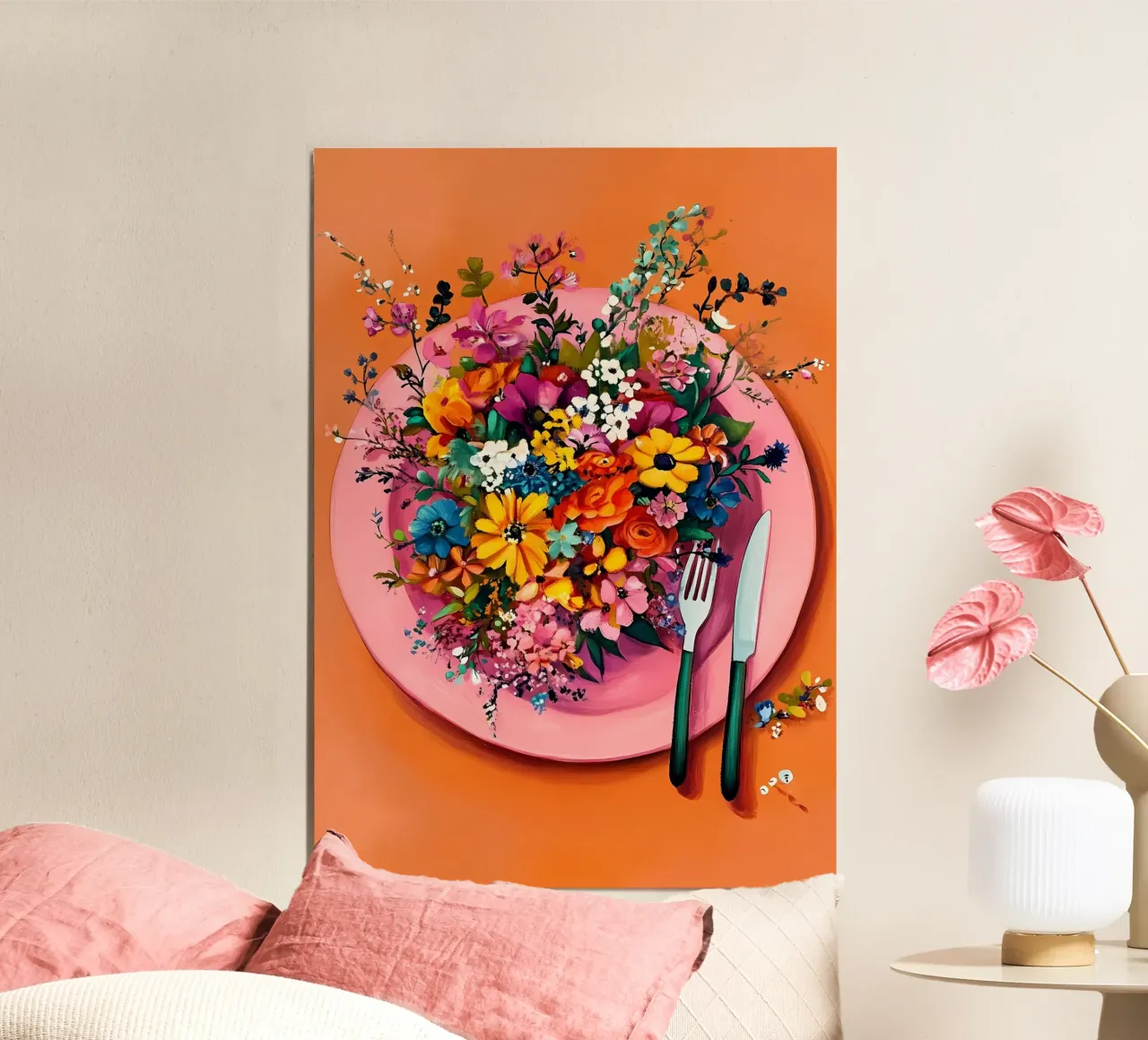Bon Appetit, Fiori nel piatto alluminio dibond da IamHomeStudio