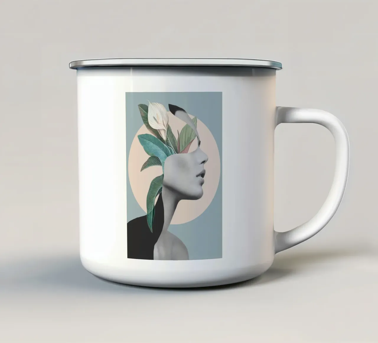 Ritratto floreale -collage tazza in smalto da dada22