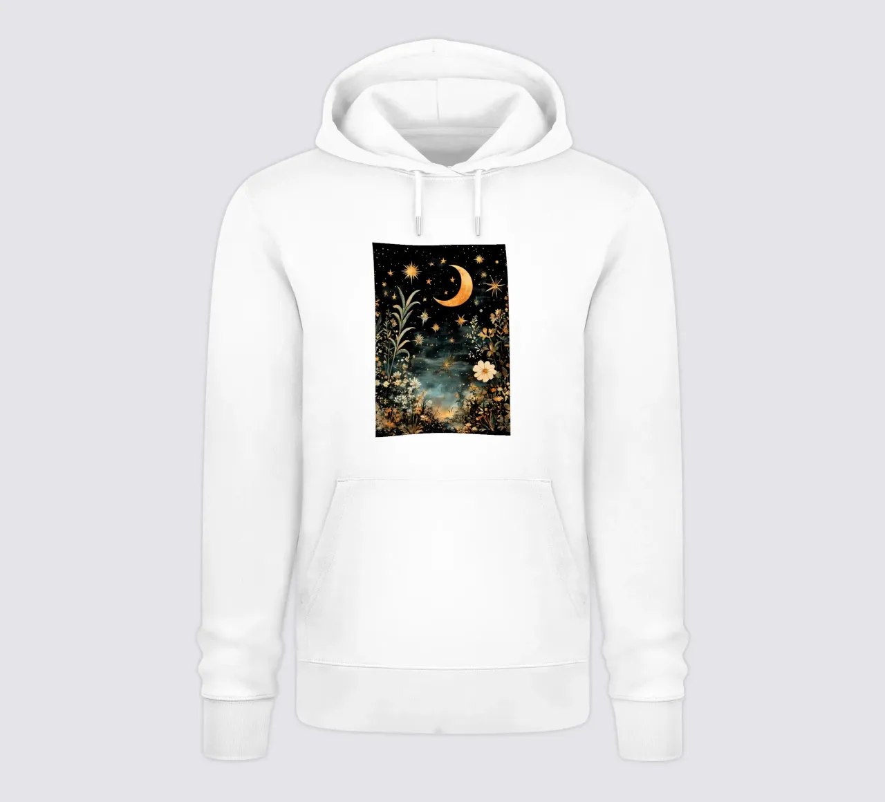 Cielo notturno celeste, Luna Stelle Fiori felpa con cappuccio da IamHomeStudio