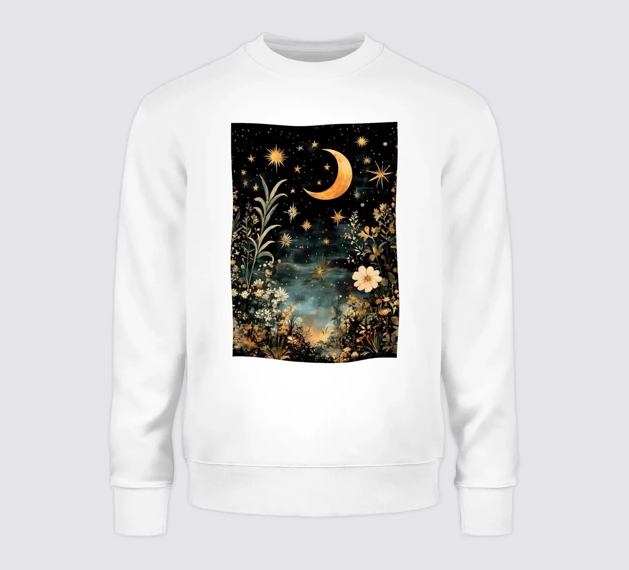 Cielo notturno celeste, Luna Stelle Fiori felpa da IamHomeStudio
