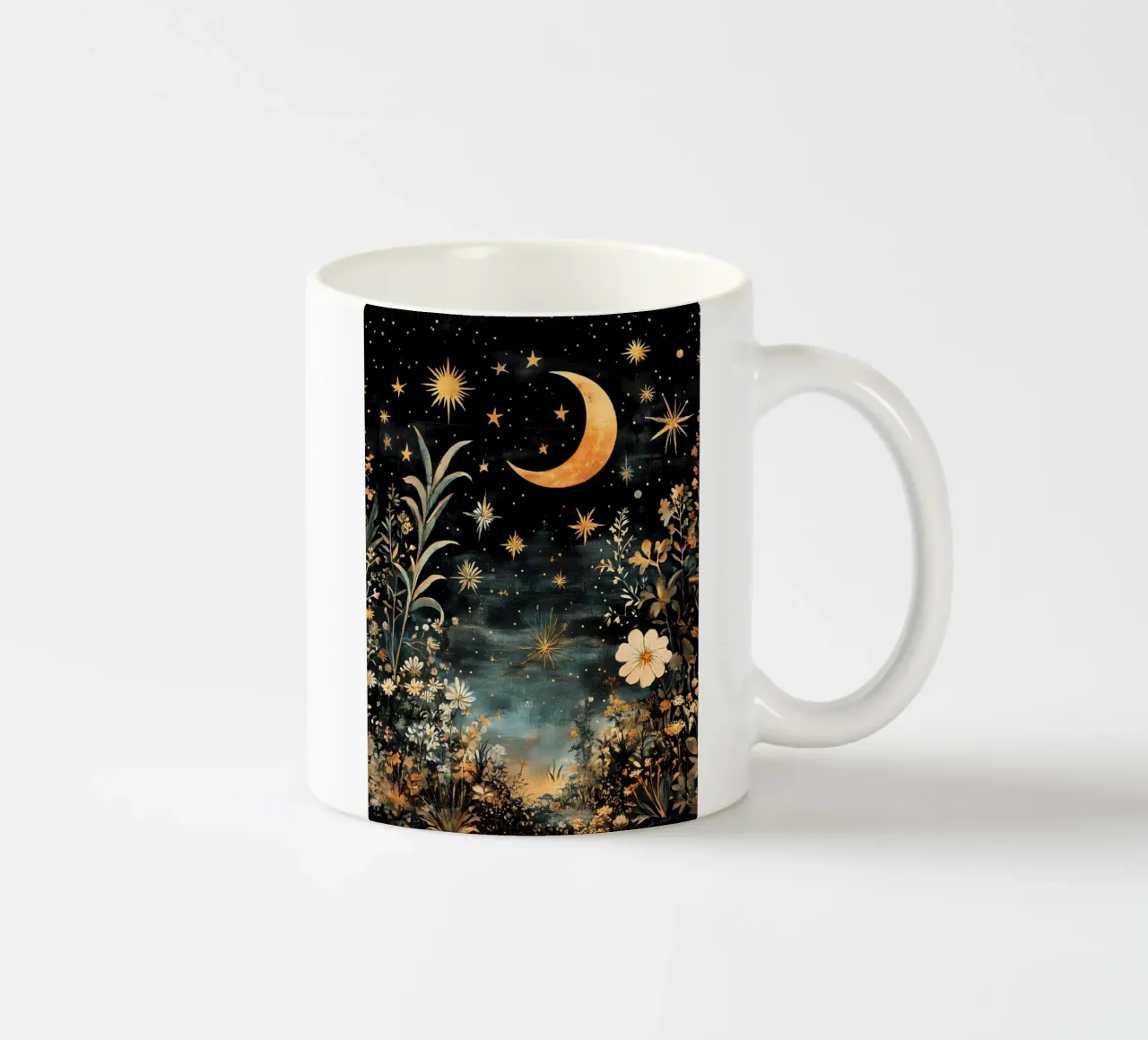 Cielo notturno celeste, Luna Stelle Fiori tazza in ceramica da IamHomeStudio