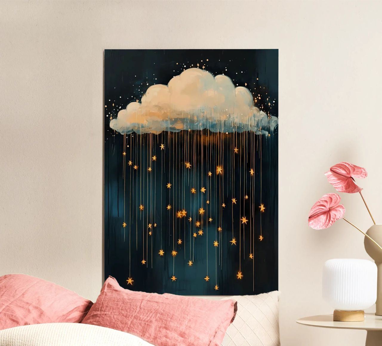 Cloud with Stars, Dark blue & Gold poster by Olga Wildrose