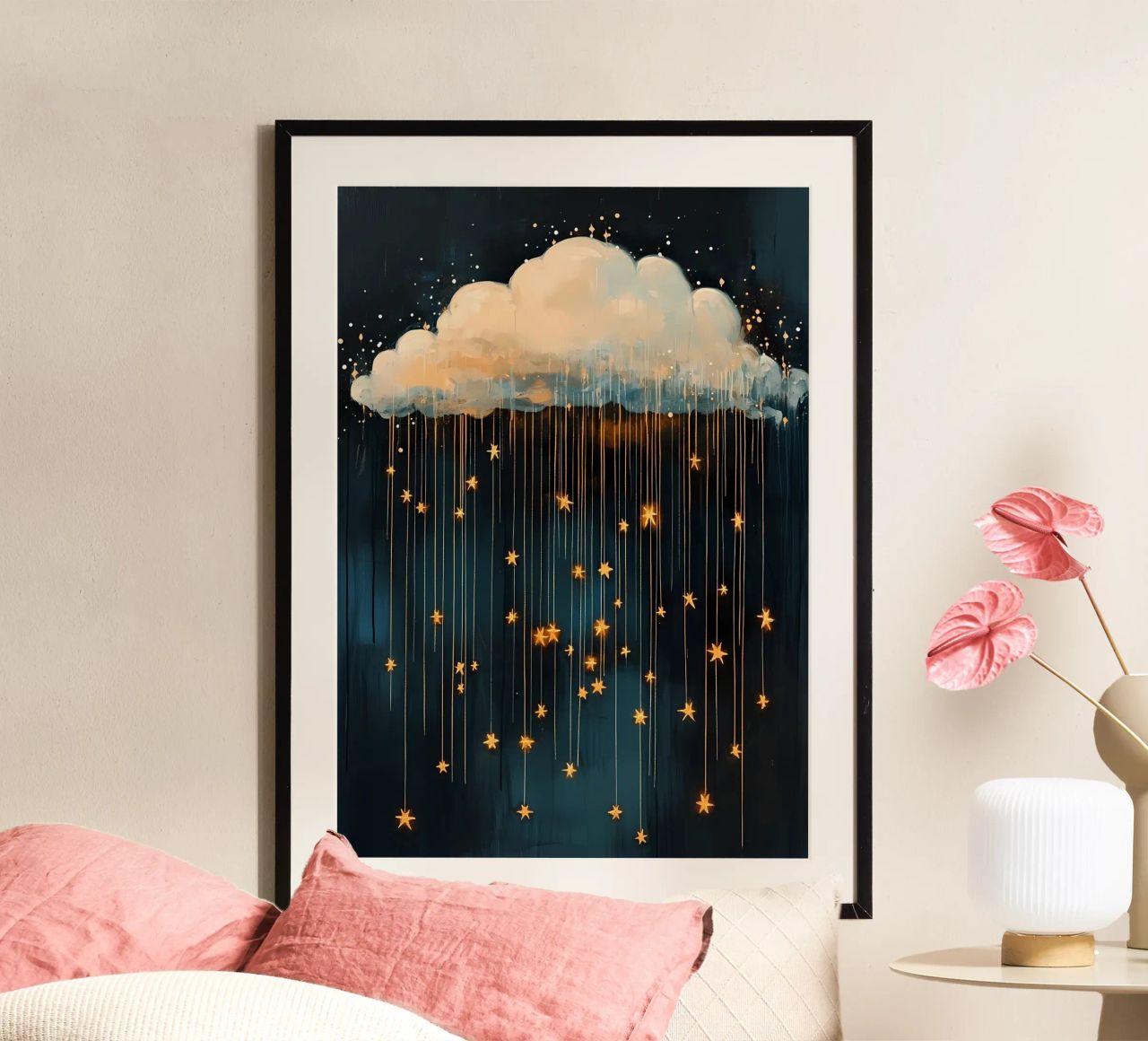 Cloud with Stars, Dark blue & Gold poster by Olga Wildrose