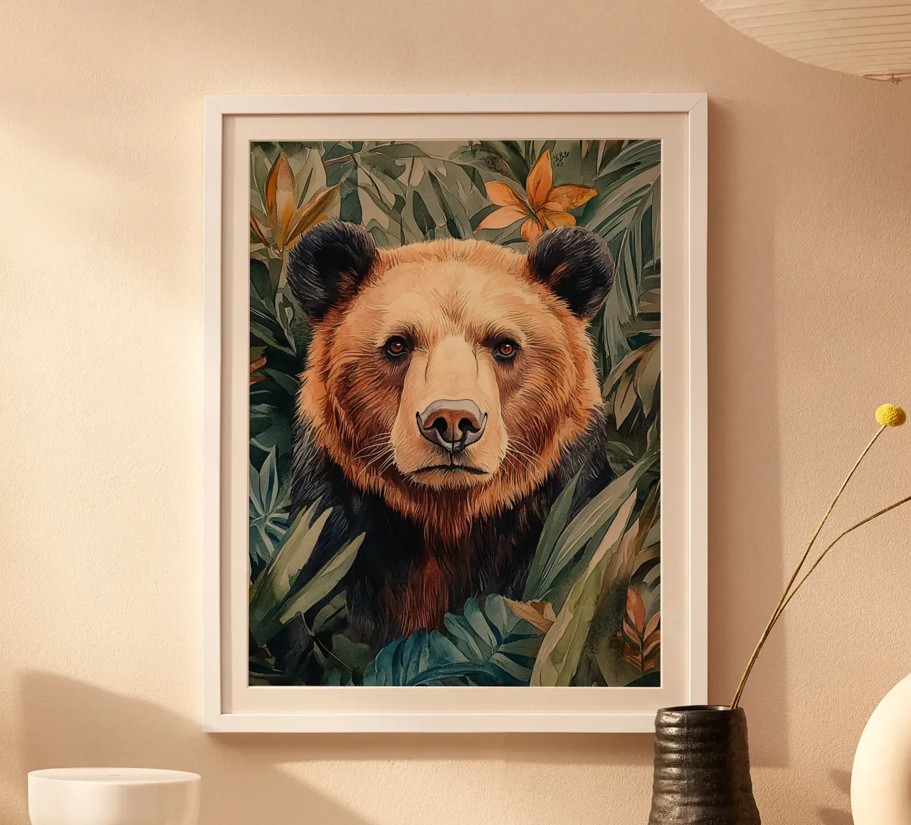 Bear Forest Leaves poster con telaio in alluminio da Mateo