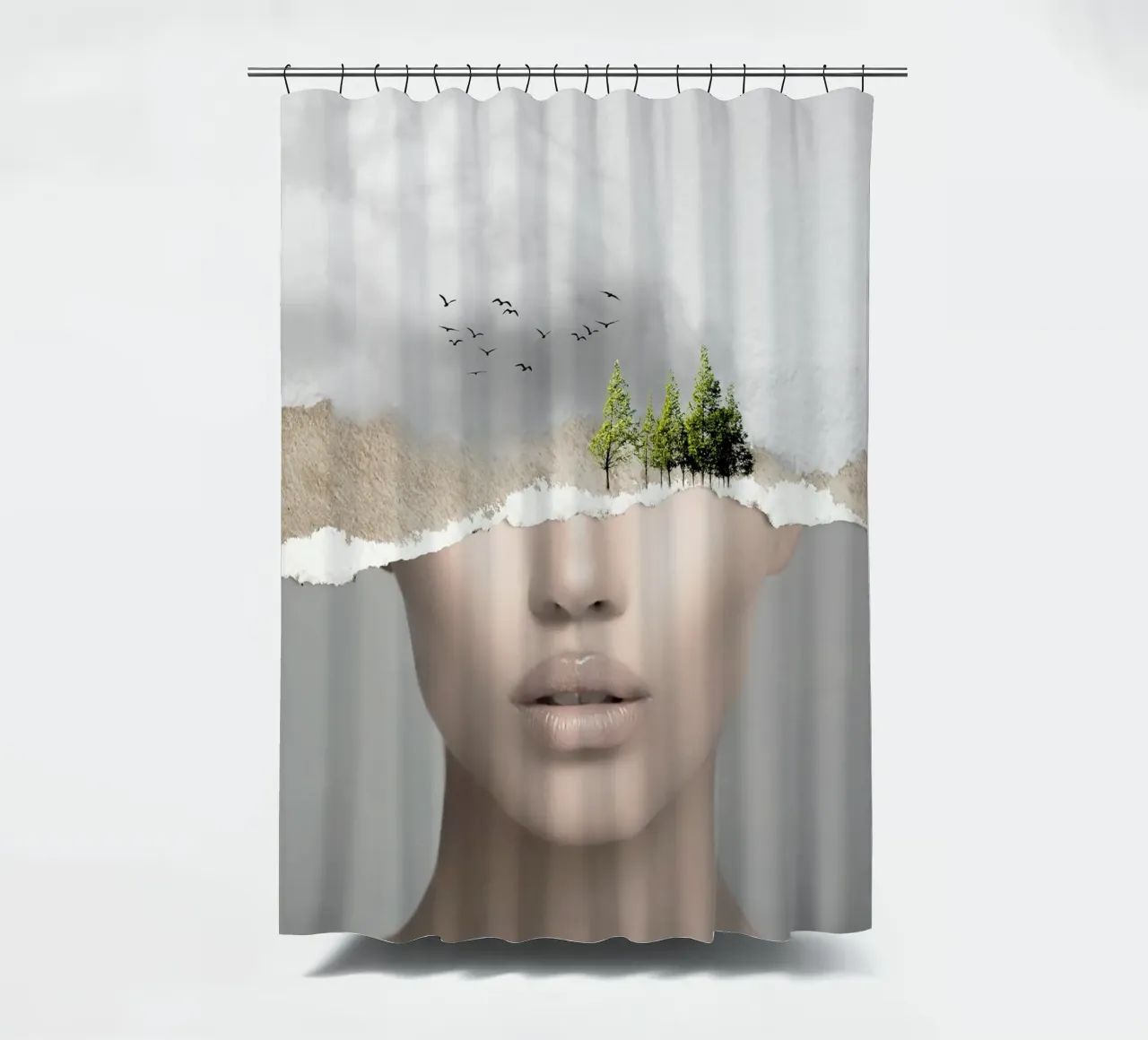 MINIMAL COLLAGE SILENCE3 shower curtain by dada22