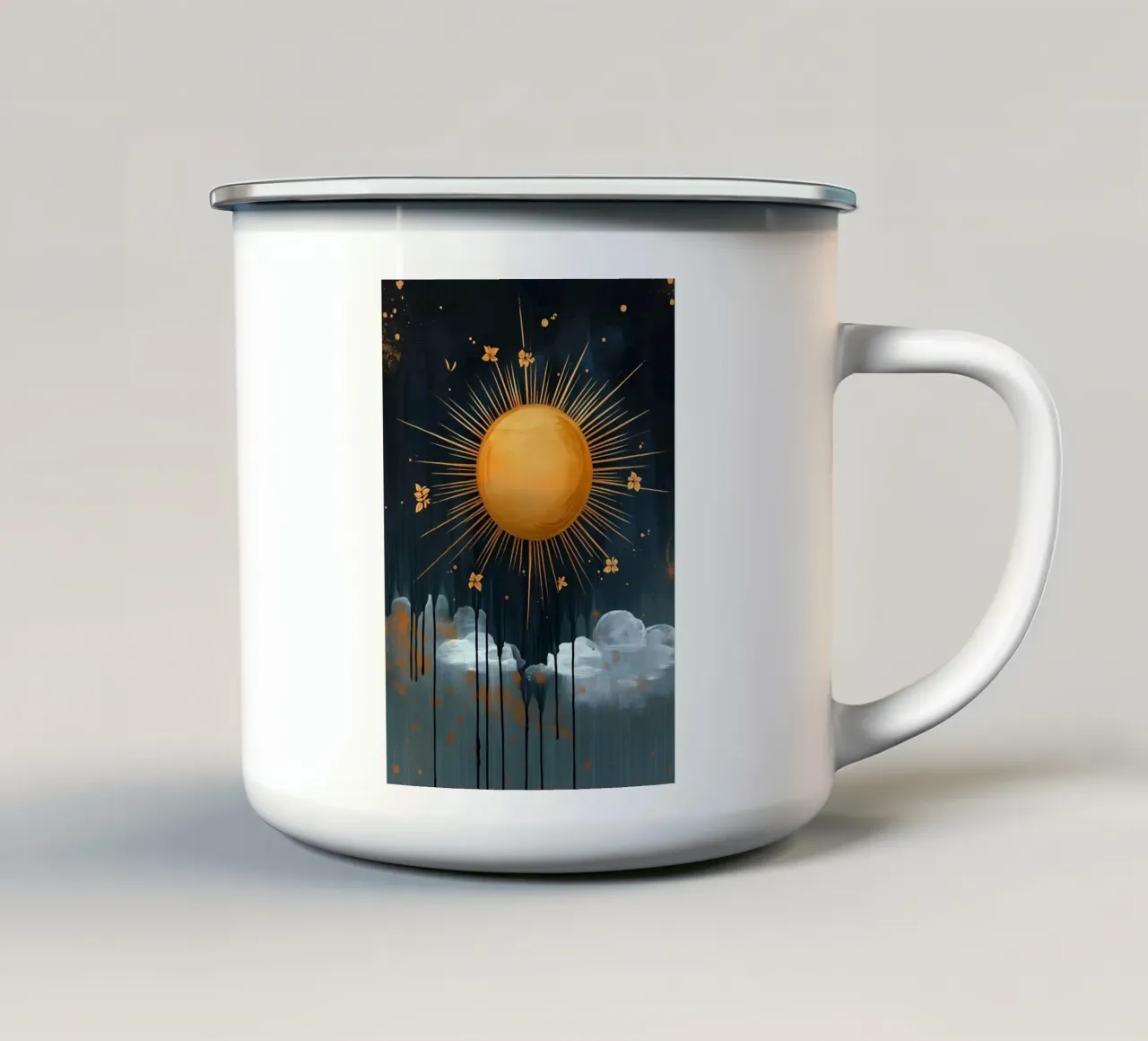 Sole e nuvole celesti tazza in smalto da IamHomeStudio
