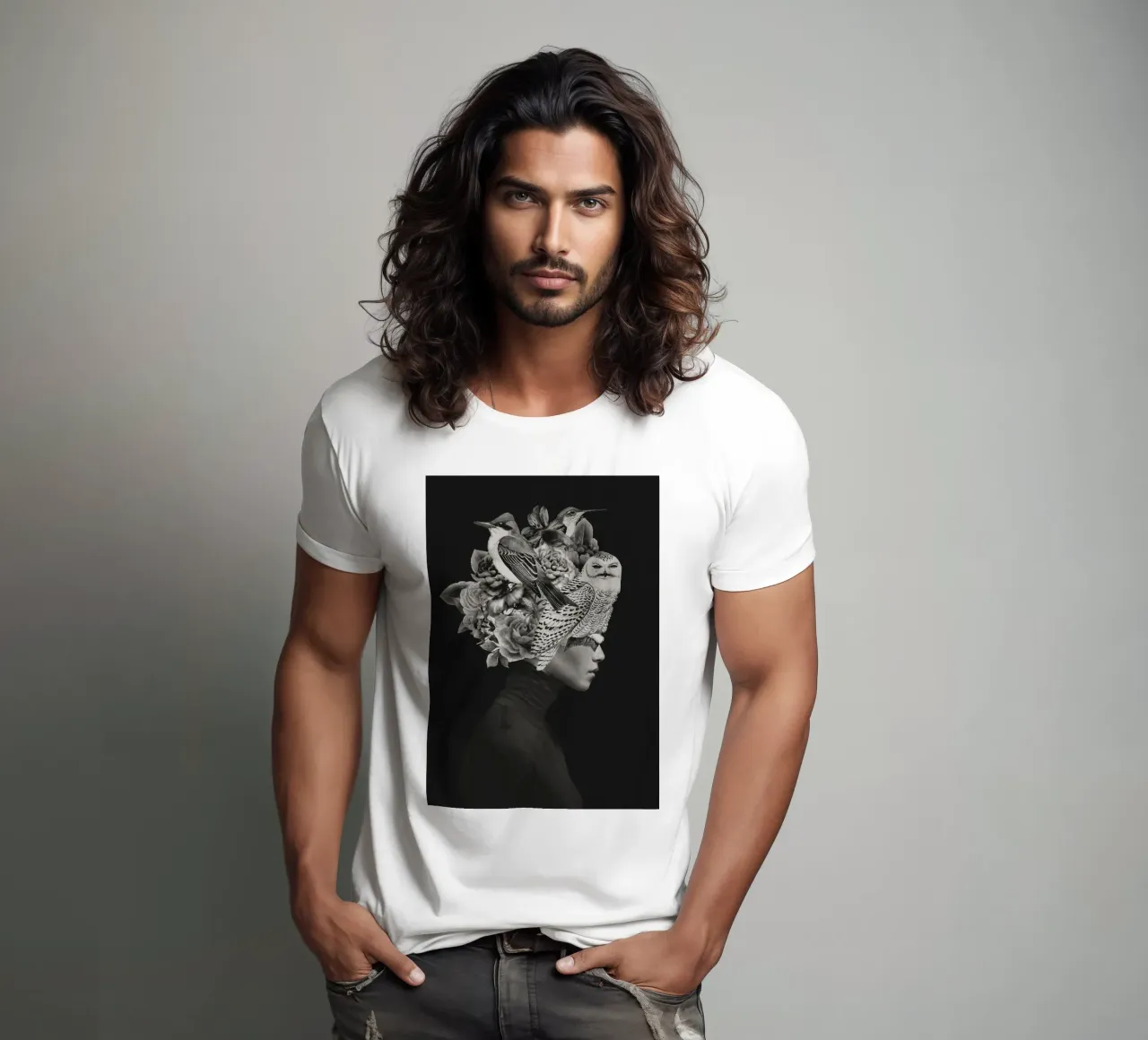 SIGNORA CON UCCELLI RITRATTO t-shirt da dada22